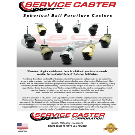 Service Caster 2 Inch Bright Brass Hooded Grip Neck Ball Casters, 4PK SCC-GN01S20-POS-BB-516-4